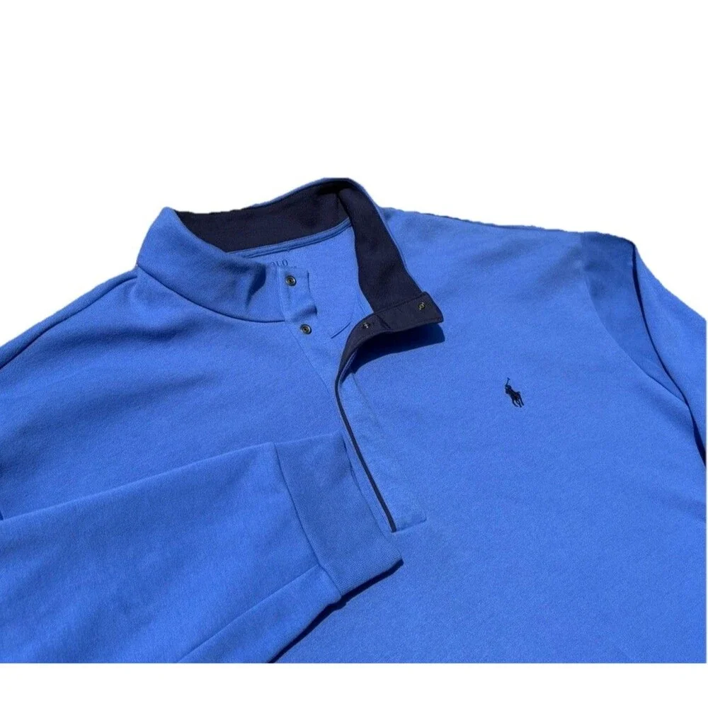 Polo Ralph Lauren Double Knit 1/4 Snap Sweatshirt Men's 4LT Blue Navy Pony Logo